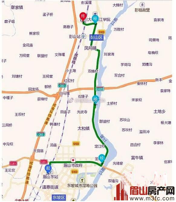 即将开通的东坡区与彭山区两城之间的20路城市公交线路起点为眉山东站