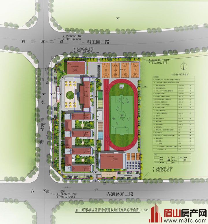 其中彭科小学南临科二路,东临彭寿街,西临景贤街,学校用地面积29758